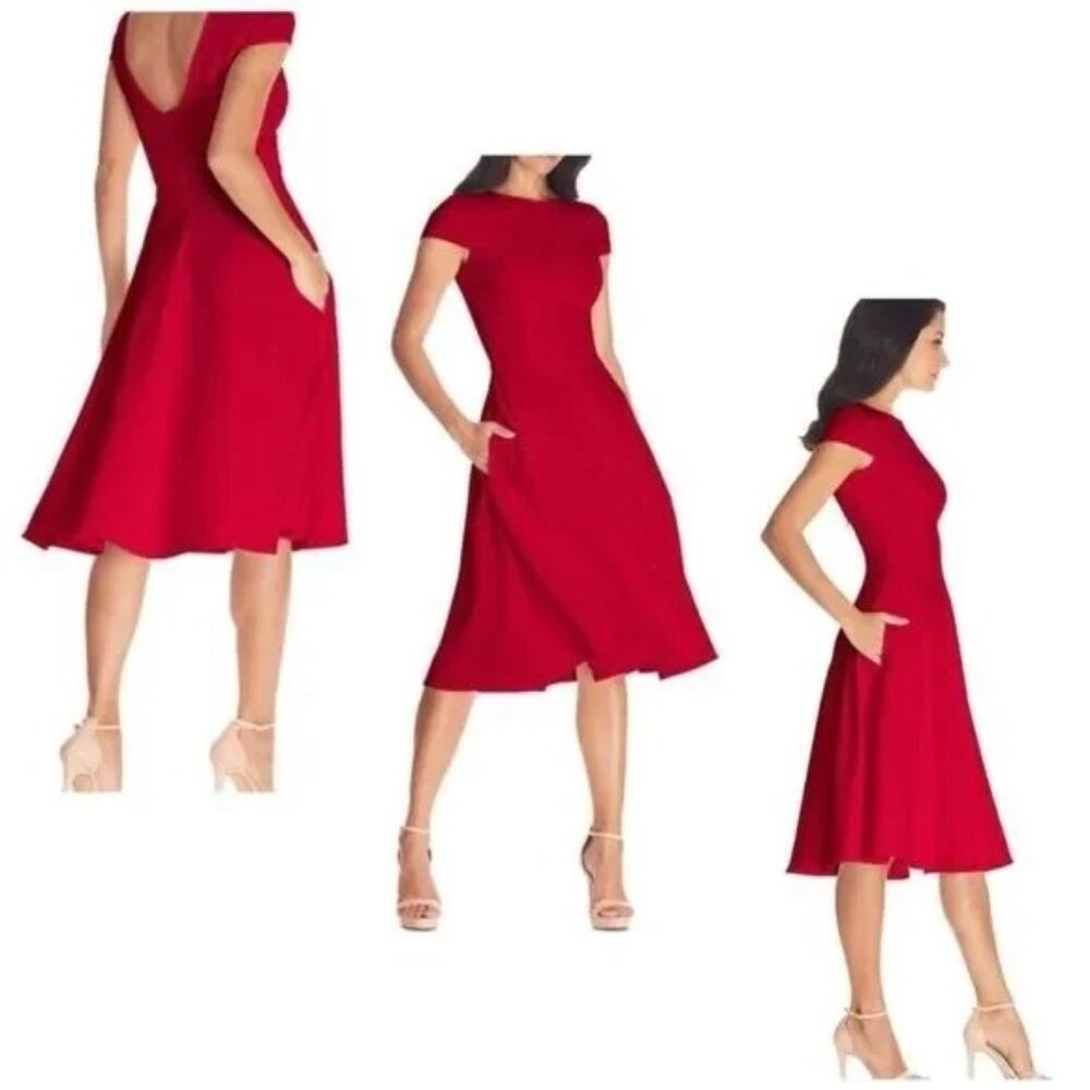 Dress the Population Red Midi Fit-and-Flare Dress